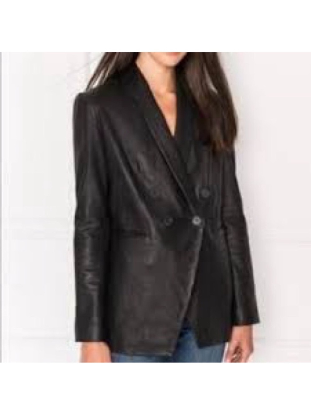 Lamarque Black Double-Breasted Leather Blazer